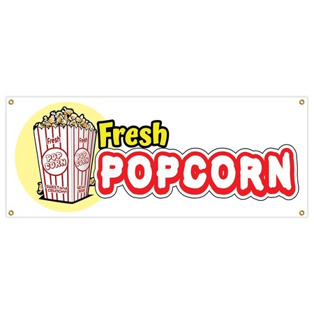 Signmission Fresh Popcorn Banner Heavy Duty 13 Oz Vinyl with Grommets Single Sided B-Fresh Popcorn